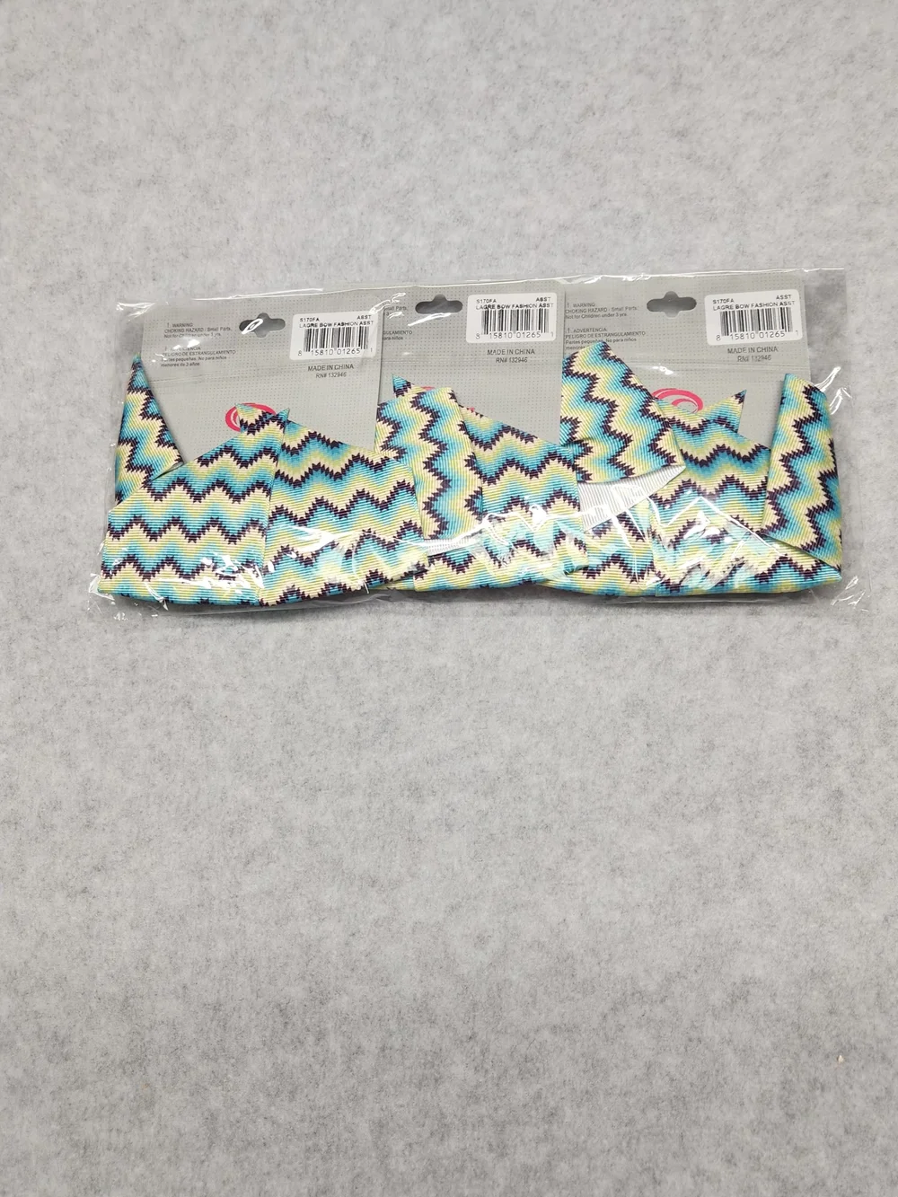 3 Pack-Chevron Pattern Hair Bow in Aqua, Yellow & Navy